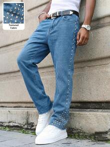Manfinity EMRG Quần jean denim nam thường ngày kiểu dáng casual, có đinh tán và túi xéo. - Rửa nhẹ - Xem 4