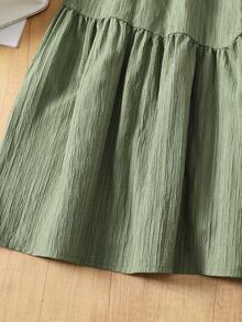 SHEIN 少女度假休闲时尚圆领泡泡袖中长连衣裙，适合海滩度假、午餐、音乐节等场合 - 綠色 - 查看 9