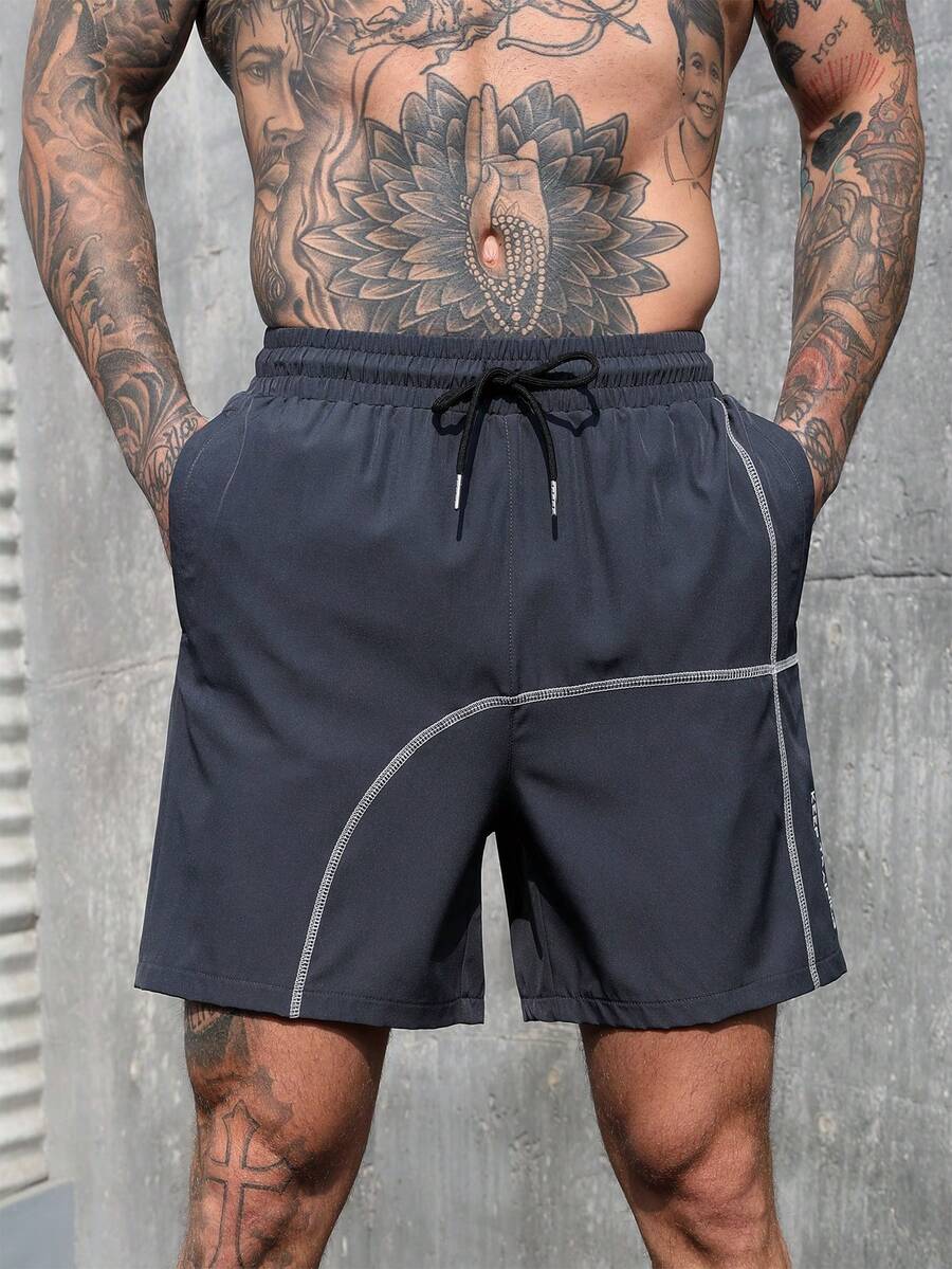 Manfinity Sport Corelite Quần short thể thao nam thường ngày có túi bên hông và dây rút. - Màu xám đen - Xem 1