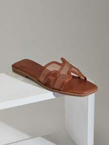 SHUZIA Women's Fashion Casual Comfy Mesh Cut-Out Flat Sandals - Maroon - View 7