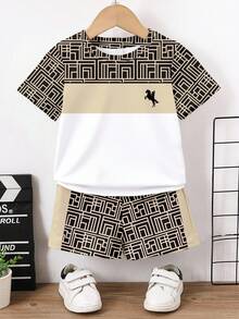 2pcs/Set Toddler Boys' Casual Creative Paperclip & Soldier Graphic Print Short Sleeve T-Shirt And Shorts Set, Comfortable Daily Wear, Spring/Summer/Autumn - Multicolor - View 8