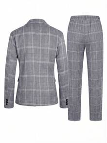 Manfinity Bizformal Men's Plaid Long Sleeve Suit Jacket And Pants Set