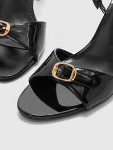 CUCCOO BIZCHIC New Summer Sexy Strap Metal Buckle Thin Heel Sandals, French Elegant Round Toe Open Toe Women Shoes - Black - View 8