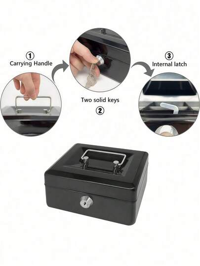 Home Money With Lock - Medium Steel Cash Box Includes Money Tray, Secure Storage For Bills, Coins & Valuables