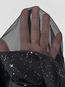 Elenzga 女士立领披肩式网纱闪亮夜店派对迷你连衣裙，修身连衣裙，适合约会、派对、生日、感恩节、音乐节、毕业典礼、假期、春夏穿着 - 黑色 - 查看 8