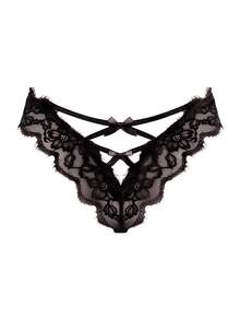 Snug Zone 女士性感蕾丝网眼装饰丁字裤 - 黑色 - 查看 7