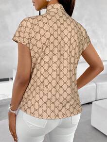 SOLERSUN Áo sơ mi nữ in hoa thanh lịch và quyến rũ, thích hợp mặc thường ngày hoặc đi làm, mang phong cách nghệ thuật cổ điển, lý tưởng cho mùa xuân và mùa hè. - màu nâu - Xem 3