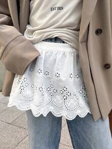 FRIFUL Chân váy xếp lớp thêu rỗng màu trơn dáng thường ngày dành cho nữ, thích hợp cho mùa xuân. - Màu be - Xem 8