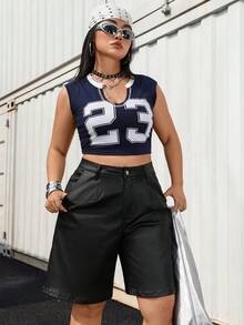 Jeanoix 大码女式Y2K时尚休闲百搭PU涂层短裤 - 黑色 - 查看 4