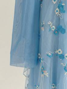 Soleia Plus Size Embroidered Blue Long Sleeve Mini Dress - Baby Blue - View 8