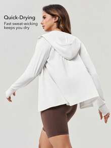 OutZeal Women Sun-Proof Jacket Summer Camping Hiking UV Protection Quick-Drying Cool Touch Hooded Long Sleeve Feature Thumbhole - White - View 2