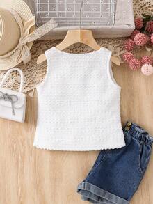 Áo không tay dệt kim màu trơn dành cho bé gái, kiểu dáng thường ngày, thích hợp cho kỳ nghỉ hè. - trắng - Xem 2