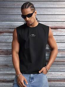 AXEPEAK 男士金属装饰圆领休闲背心 - 黑色 - 查看 1