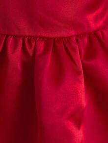 SHEIN 1件嬰兒女童紅白色公主裙，優雅夏季派對禮服，圓領拼接生日婚禮表演晚禮服 - 紅色 - 查看 5