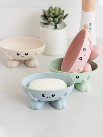 1 قطعة صندوق صابون قش القمح بتصميم كرتوني ثلاثي الأبعاد، حامل صابون مع صينية تصريف، صحن صابون كرتوني جميل، حامل وأرفف تخزين متعدد الوظائف لديكور حمام المنزل في موسم الخريف