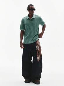 STYNVO 男士纯色罗纹休闲百搭短袖T恤，夏季 - 綠色 - 查看 3