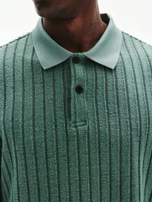 STYNVO 男士纯色罗纹休闲百搭短袖T恤，夏季 - 綠色 - 查看 5