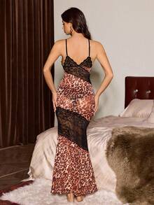 Slumberist Women's Sexy Leopard Print Lace Patchwork Deep V Bodycon Slip Dress - Multicolor - View 2