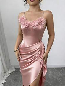 Selianne Elegant Floral 3D Design Fitted Dress - Baby Pink - View 4