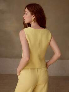 MOTF PREMIUM ELEGANT TEXTURED WAISTCOAT, SUITABLE FOR SPRING/SUMMER - Yellow - View 3