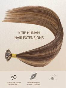 K型接发，100%真人发，#P4/27，中棕色和金色直发，长度14-22英寸，V型接发，丝滑无痕，隐形效果，顶级品质，发尾浓密，健康真人发，50片/包，热熔接发，持久耐用，适合发量稀少的女性，沙龙级使用。 - SP4/27 - 查看 5