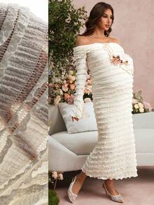 SHEIN Vestido de Maternidade Elegante de Festa, Ombro à Mostra, Manga Sino, Cor Sólida