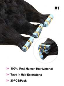 20pcs Water Wave Natural Black Color Human Hair Tape Hair Extension 50G Tape In Hair Tape Ins Hair Extensions Remy Human Hair Extensions - Natural Black - View 4