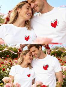 Manfinity Homme Camiseta de manga corta holgada y casual con cuello redondo, estampado de eslogan y corazón para hombre - Blanco - Ver 3