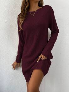 EMERY ROSE Abito-maglione casual oversize con spalle cadenti e senza cintura, di colore unito, per donne - Colore mogano - Visualizzare 4