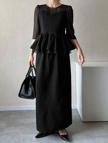 FRIFUL Women's Sheer Top And Mini Skirt 2 Pieces Set