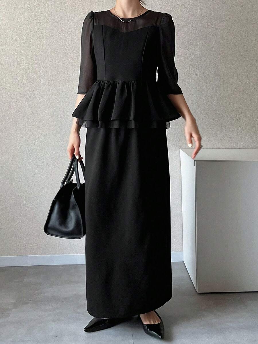 FRIFUL Women's Sheer Top And Mini Skirt 2 Pieces Set