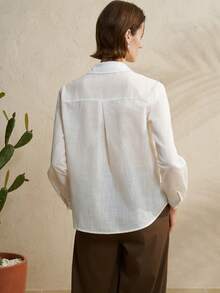 Airaco Women's Casual Plant Embroidery Shirt, Spring/Autumn - White - View 4