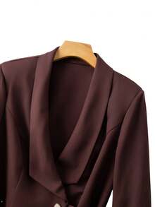 GlowEve Damen eleganter plissierter Mesh-Pailletten-Rock & Blazer Zweiteiler - Braun - Übersicht 3