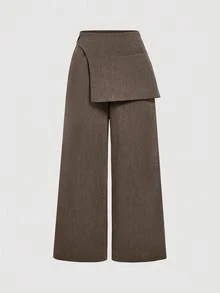 SHEIN MOD Pantalones formales con superposición de color gris oscuro para mujer de talla grande, adecuados para la temporada de regreso a la escuela, ropa de trabajo en otoño/invierno - Marrón - Ver 6