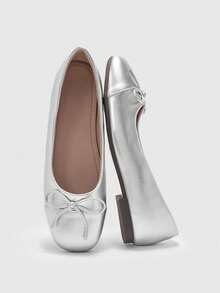 CUCCOO BIZCHIC 女士方头亮片拼接鞋，优雅银色鞋 - 銀色 - 查看 10