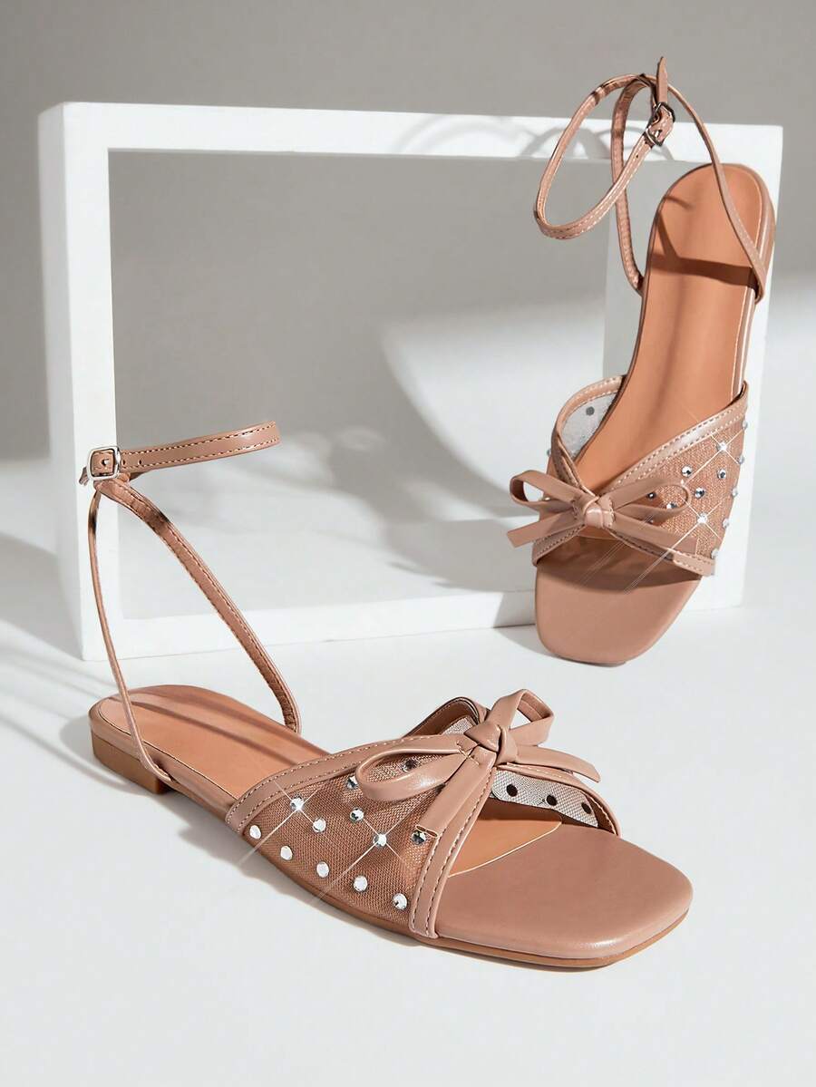 SHUZIA Women's Fashion Comfortable Bowknot Mesh Flat Sandals - Apricot - View 1