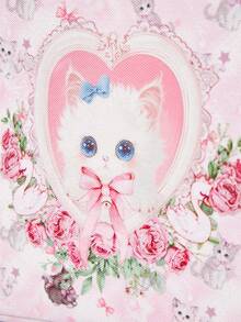 ROMWE Kawaii Lips & Cartoon Pattern Large Capacity Laundry Hamper/Basket - Pink rose cat - View 3