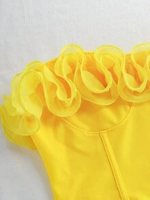 SHEIN Tall CURVE Áo quây mùa hè thanh lịch dành cho nữ cỡ lớn, có bèo nhún, thích hợp đi chơi hoặc dự tiệc ngày Valentine. - Màu vàng - Xem 5