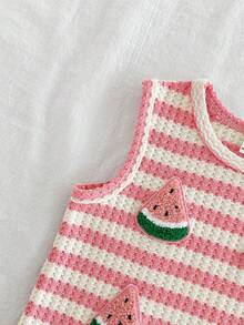 SHEIN Babygirls Summer Red Strawberry Print Outfit, Sleeveless Round Neck Top Paired With Matching Shorts, Sweet Style, Lightweight Design, Suitable For Outdoor Activities, Home Comfort, And Friendly Gatherings - Pink - View 6