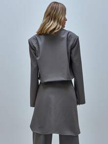 MUSERA 女士短款宽松翻领西装外套套装上衣，可爱办公室酷女孩情人节春季款 - 灰色 - 查看 4