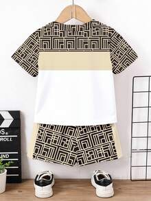 2pcs/Set Toddler Boys' Casual Creative Paperclip & Soldier Graphic Print Short Sleeve T-Shirt And Shorts Set, Comfortable Daily Wear, Spring/Summer/Autumn - Multicolor - View 2