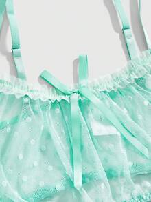 ROMWE Kawaii Cute & Sexy Polka Dot Jacquard Fabric Camisole And Boyshort Lingerie Set - Mint Green - View 4