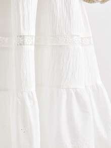 儿童夏季服装 青少年女孩白色纯色休闲优雅波西米亚热带拼接蕾丝边吊带连衣裙，适合海滩度假刺绣连衣裙 白色夏季连衣裙 白色太阳裙 褶皱连衣裙 中长连衣裙 白色连衣裙 舞会礼服 长裙 超长连衣裙 白色太阳裙 白色超长连衣裙 - 白色 - 查看 3