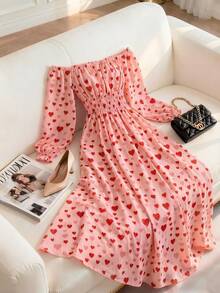 Chiquease Đầm dài in hình trái tim màu hồng dành cho nữ, thích hợp cho đi làm hàng ngày, hẹn hò ngày Valentine, dã ngoại mùa xuân, làm vườn, chụp ảnh, picnic, giờ nghỉ giải và các hoạt động khác. - Màu Hồng  Dưa hấu - Xem 4