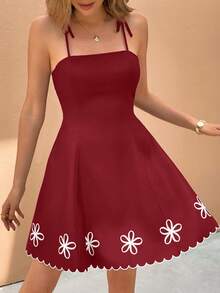 SHEIN Frenchy Women's Summer Vacation Casual Spaghetti Strap Short Dress - Burgundy - View 3