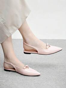 CUCCOO BIZCHIC Damen Nude-farbene Lacklederschuhe mit spitzer Zehenkappe, rückenfreiem Riemen, komfortabler, simpler Stil mit Strass-Verzierung, für den Arbeitsweg geeignet - Nackt - Übersicht 5