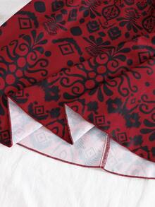 SHEIN 少女复古印花无袖镂空露腰连衣裙，时尚度假风，适合夏季海滩度假 - 紅色 - 查看 5