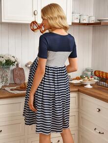 SHEIN Striped Casual Comfortable Nursing Short Sleeve Dress, Everyday Wear
