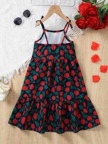SHEIN Elladie kids Đầm midi hai dây in hoa thanh lịch, thời trang, thoải mái, trang trí hình bướm cho bé gái. - Màu xanh hải quân - Xem 2