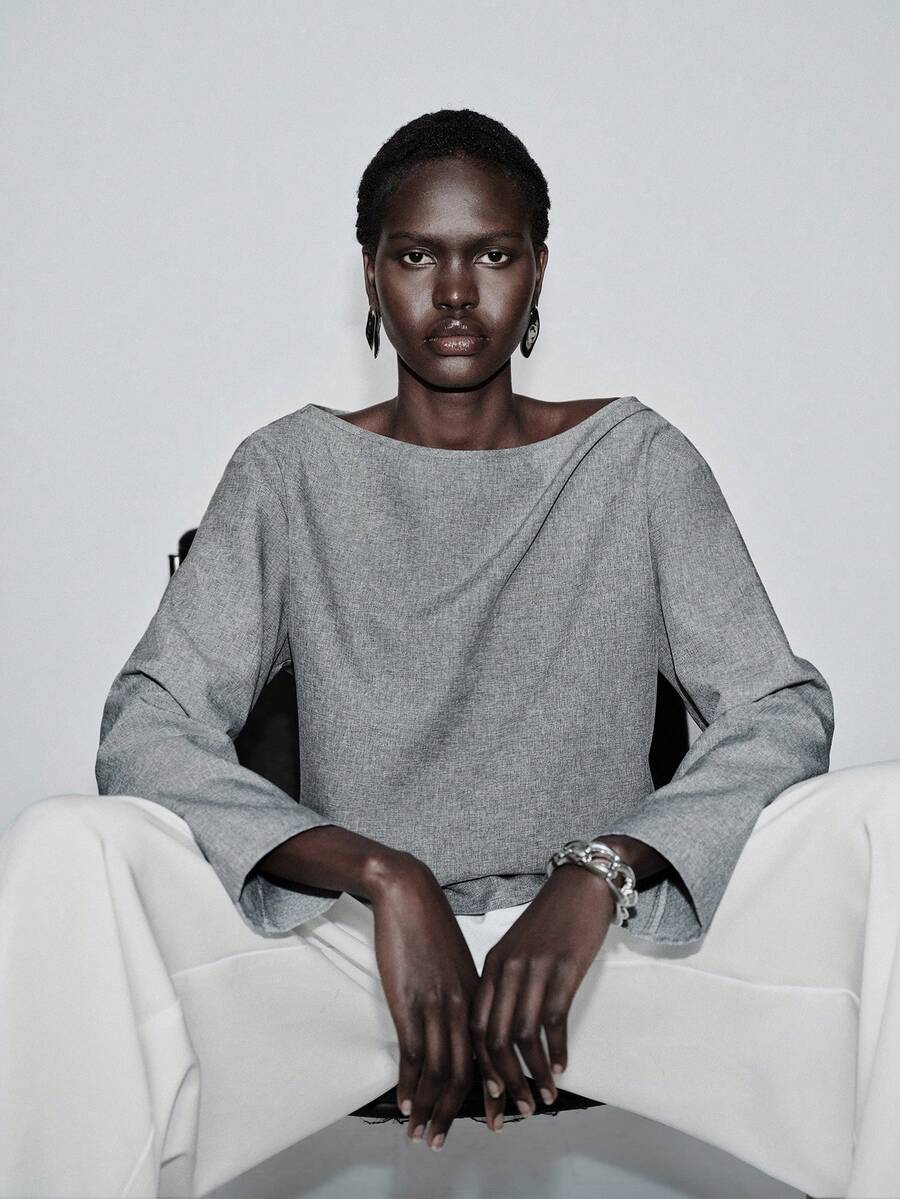 Lumivelle Women's Casual Cold Shoulder Linen Long Sleeve Shirt - Grey - View 1